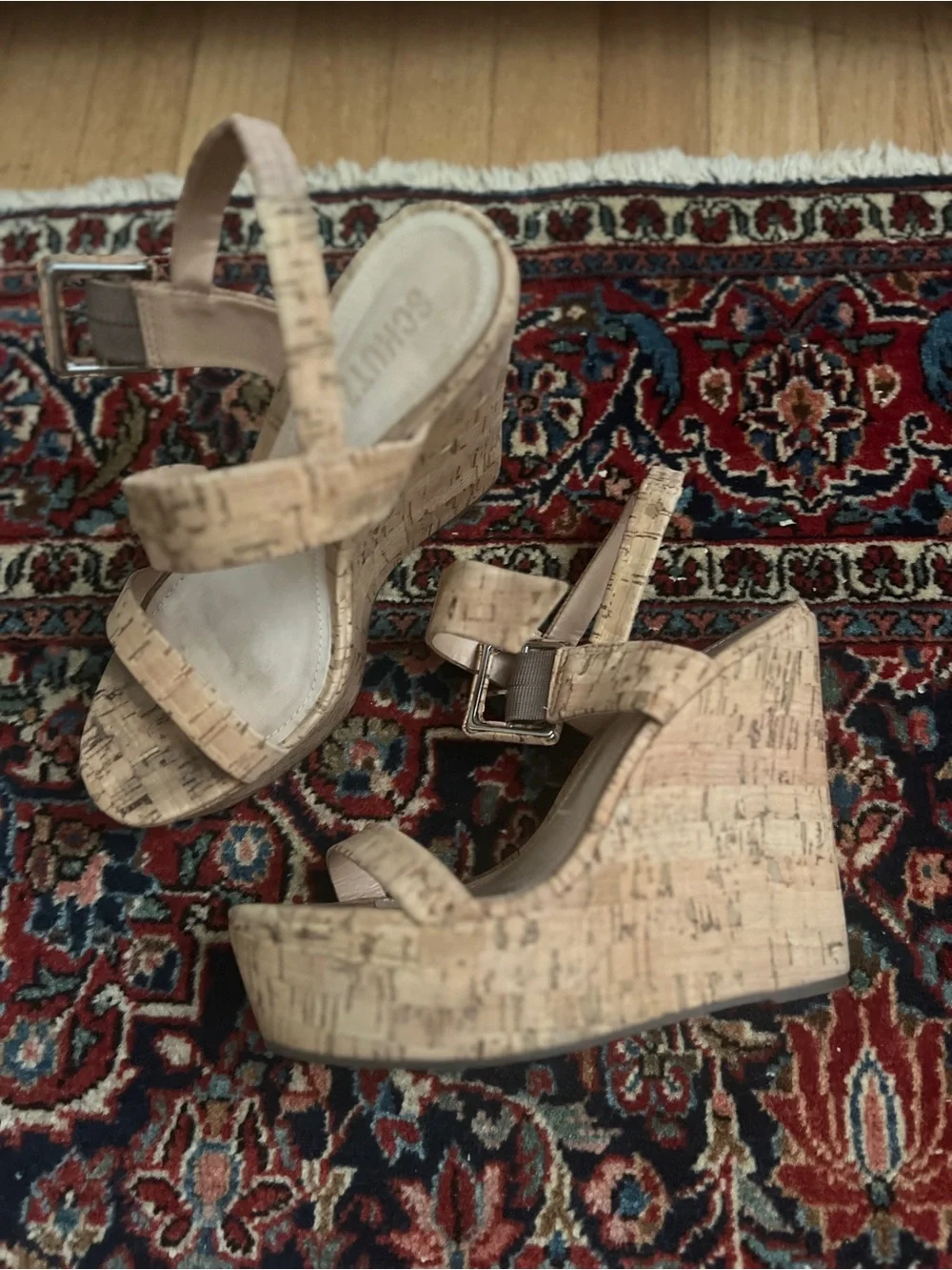 SCHUTZ Eduarda Cork Wedge Platform Sandals in Natural Tan